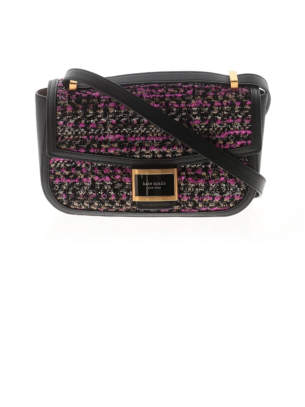kate spade Black and Pink Tweed Leather-Trim Crossbody Bag